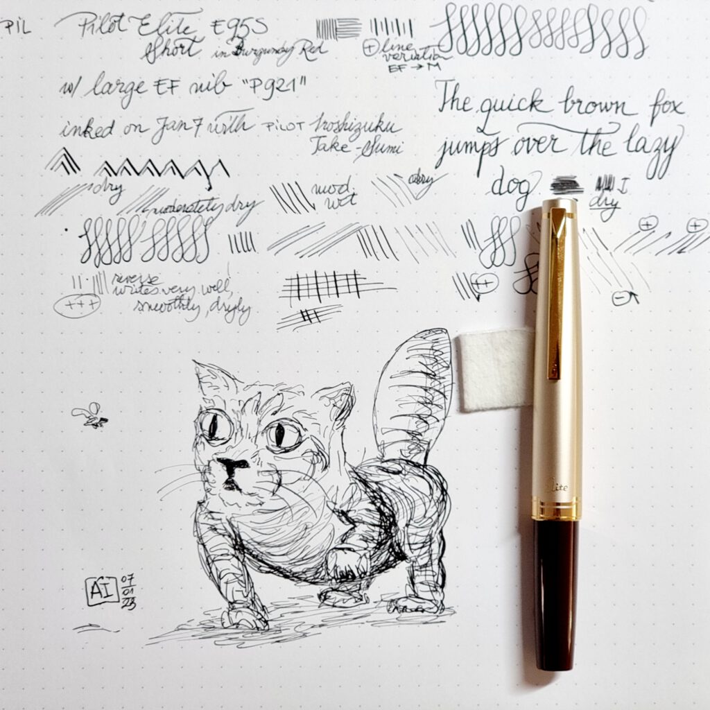 Pilot Elite E95S, capped - drawing and writing sample