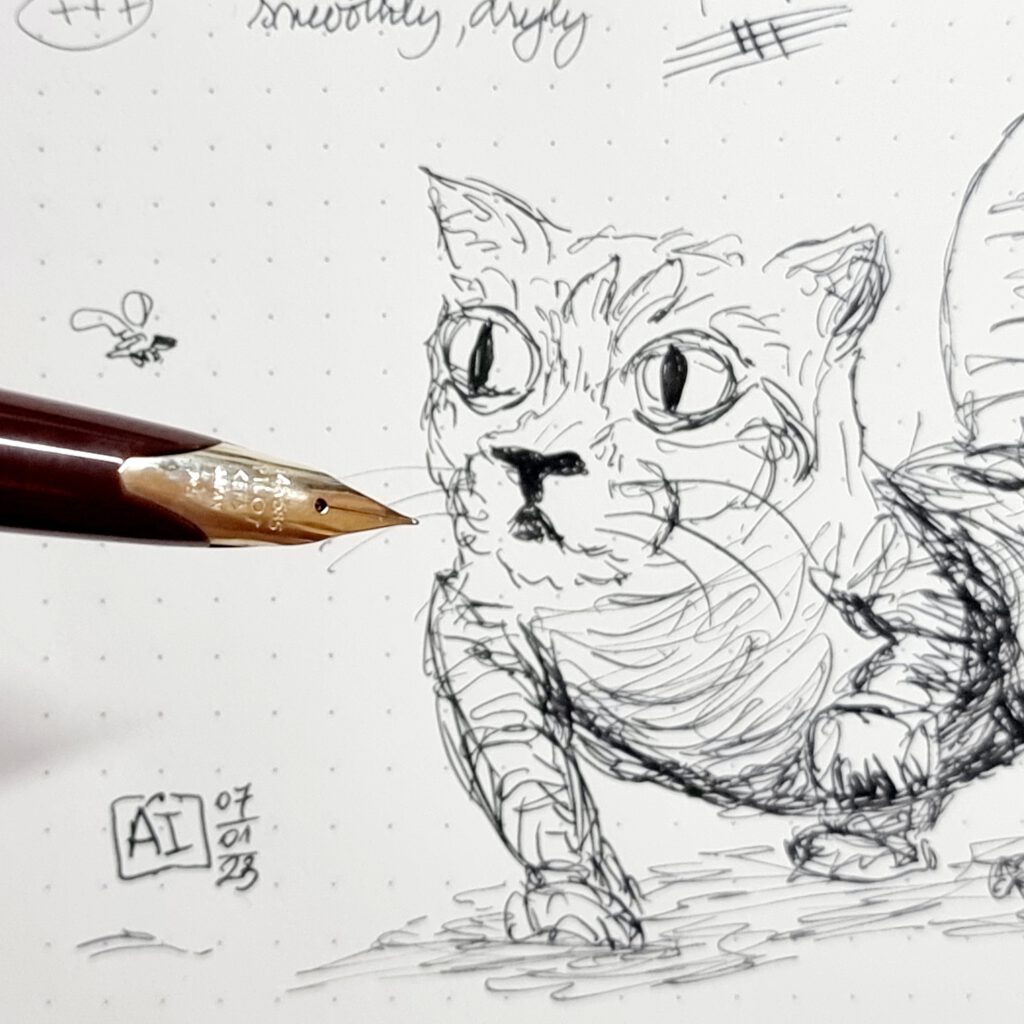 Pilot Elite E95S - drawing sample -OR- A cat chases a nib