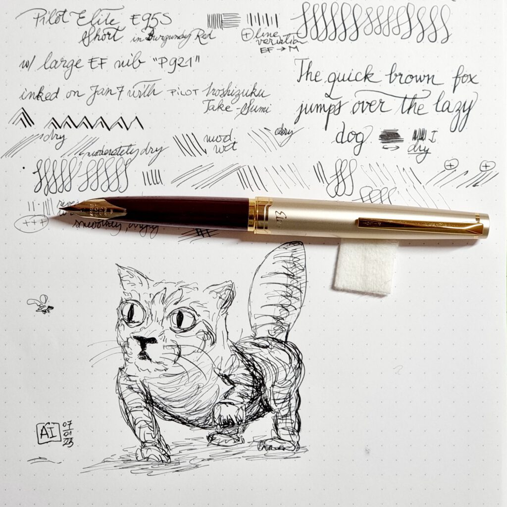Pilot Elite E95S, posted - drawing and writing sample
