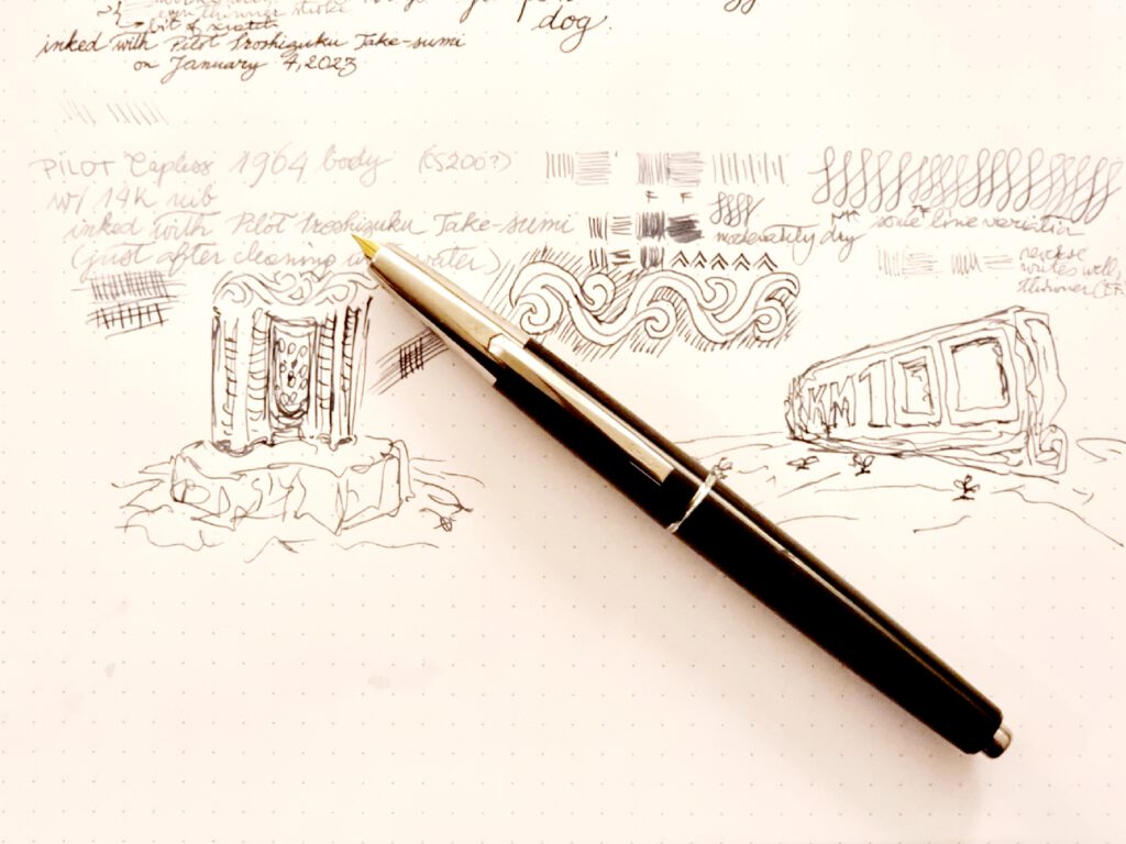Drawing and writing sample - Pilot Capless 1966