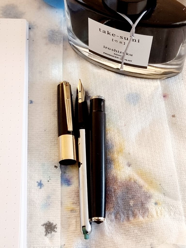 PILOT SUPER 200 open - Rhodia page - Iroshizuku Take-Sumi inkpot
