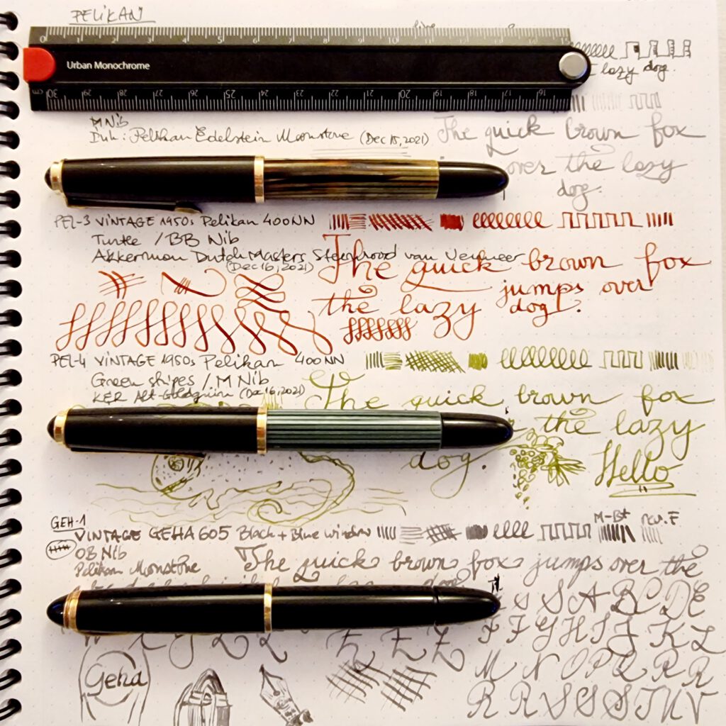 Pelikan 400NN 2x - Geha 605 - Full pen dimensions and use samples