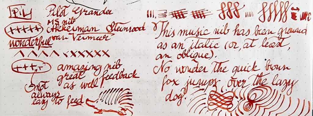 Pilot Custom Grandee H1079 MS nib - drawing - writing sample